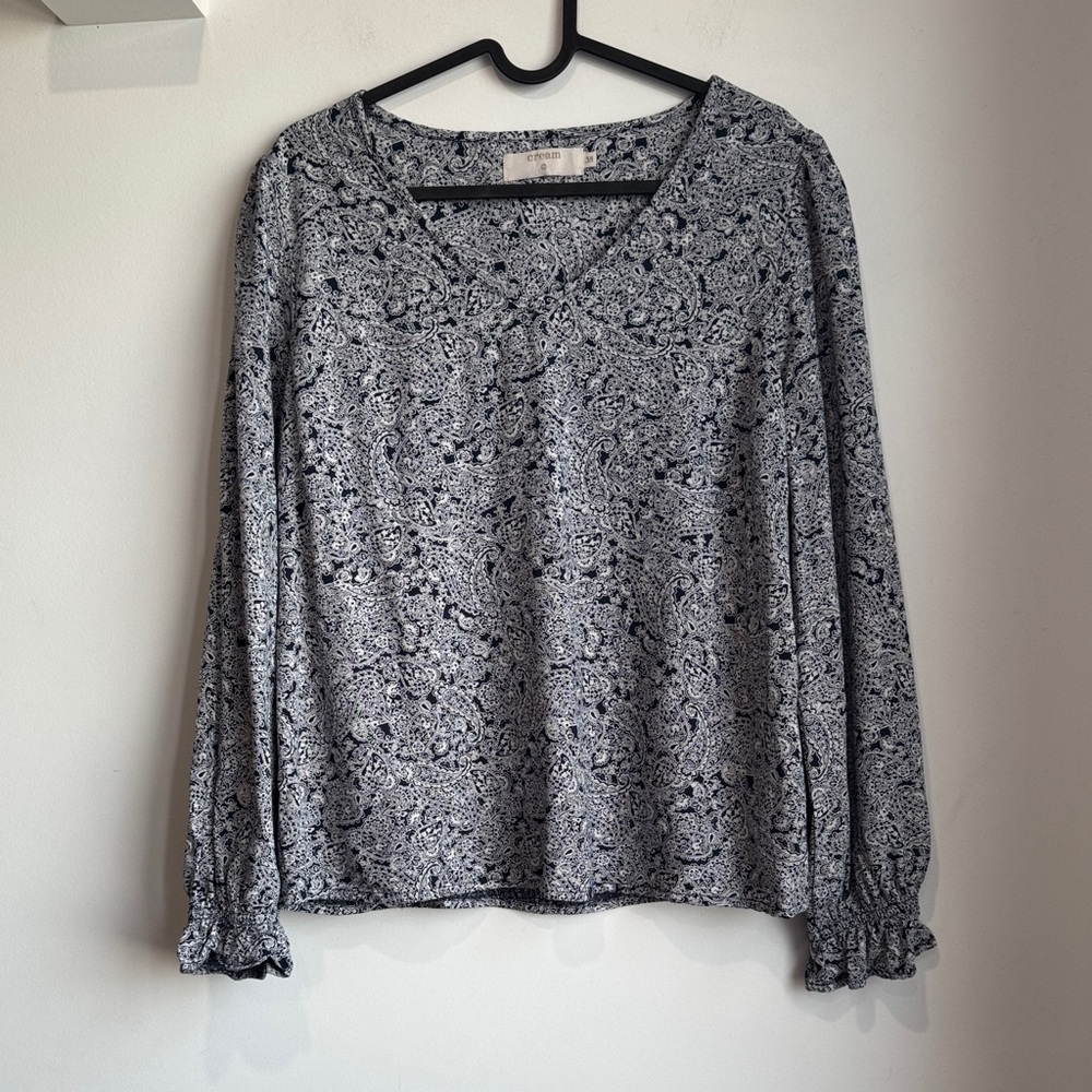 Cream Womens Navy and White Paisley Blouse